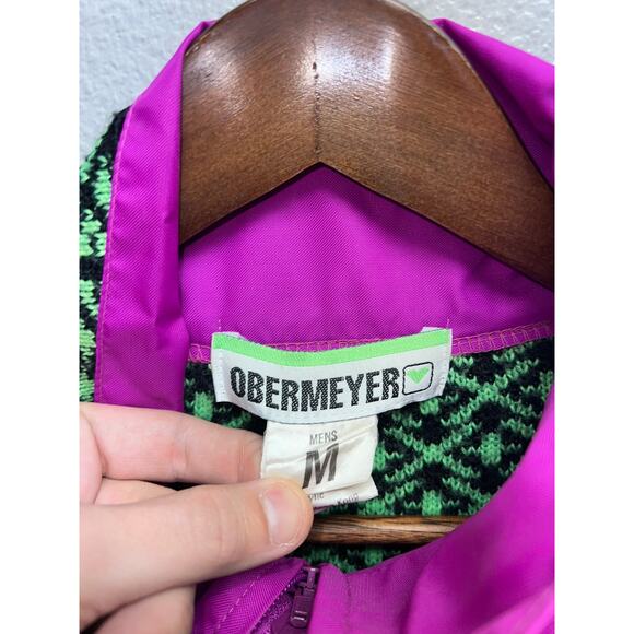 Vintage Obermeyer Ski Sweater 1/4 Zip Apres Ski Wool Kess Green purple 90s 80s M - Picture 7 of 11